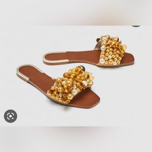 Zara women’s beaded slides with pearl beads sleeper shoe great for summer!